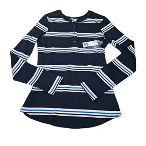 BP Heritage Henley Thermal Top Sm Black Striped Waffle Knit Academia Preppy Nwt